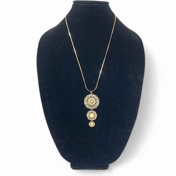 Vintage Repurposed Necklace Gold Tone Cocoon Link Chain & Filagree Pendant 24" - Picture 1 of 7